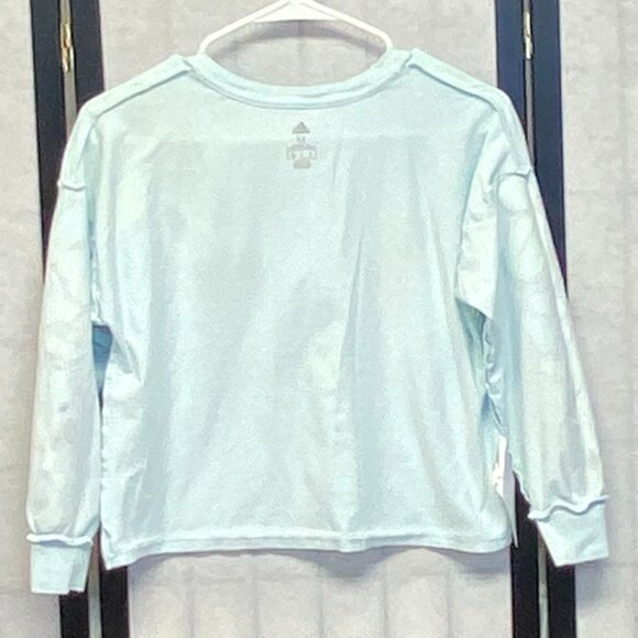 Adidas Girls M Flower Power Blue Long Sleeve Tee Shirt Floral Hearts Graphic Top - Picture 6 of 12